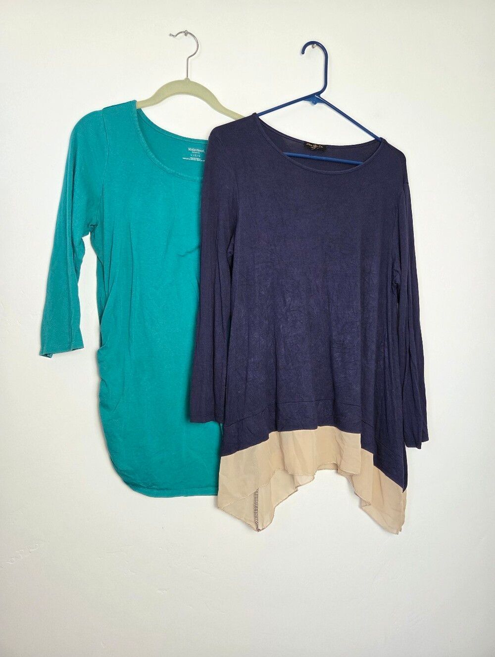 Maternity Top Bundle Solid Basic Long Sleeve Modest Navy Turquoise Large Shirts
